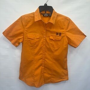 Harley-Davidson Shirt Women’s Medium Orange Short Sleeve Cotton Blend Logo